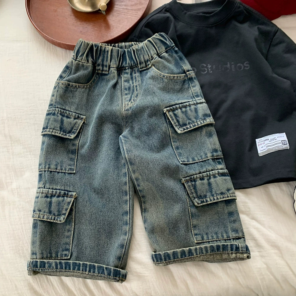 Pantaloni Cargo in Denim per Bambino