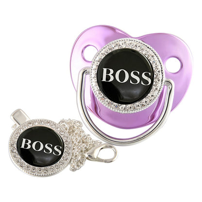 Set Ciuccio con Catenella “BOSS” – Design Elegante con Strass argento