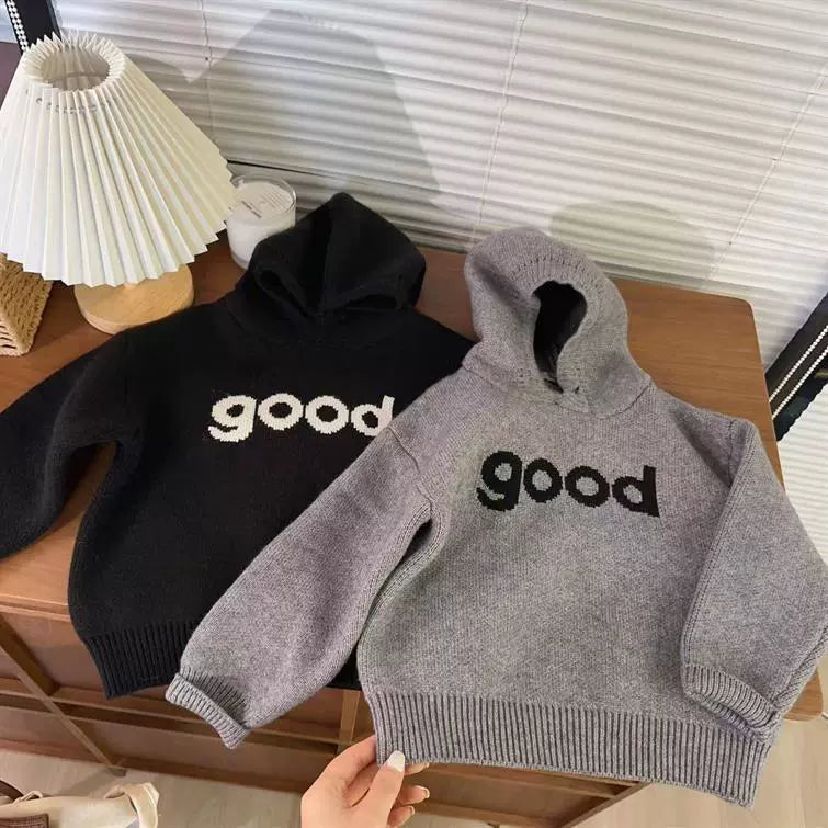 Felpa Invernale Bimbo "Good" in Maglia – Calda e Morbida