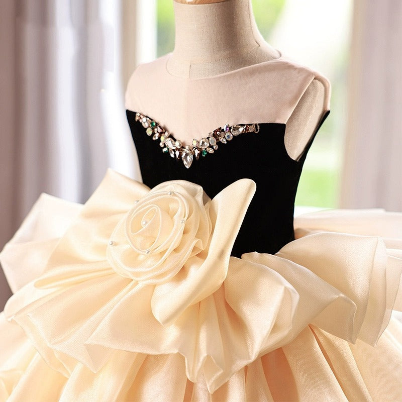 Abito da Cerimonia Elegante per Bambina con Fiocco e Rose