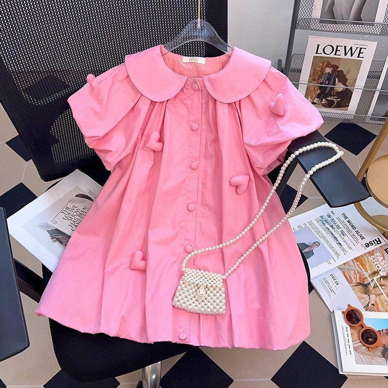 Vestito Elegante Rosa con Cuoricini 3D per Bambina