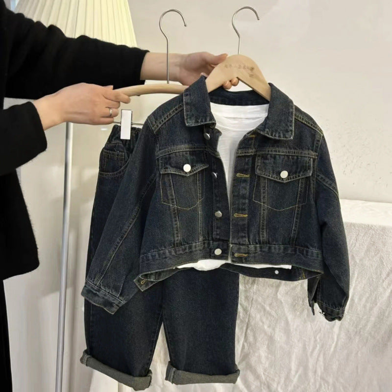 Completo bambino 3 pezzi – Giacca in denim + T-shirt bianca + Jeans