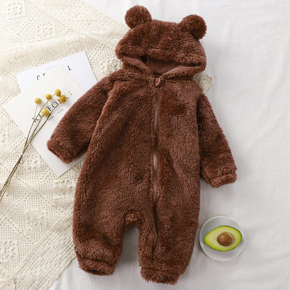Tuta invernale neonato effetto peluche con cappuccio orsetto