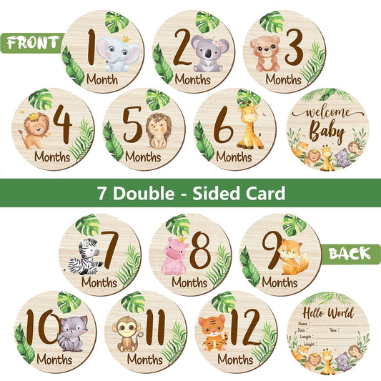 Carte Mese in Legno Animali Baby della Giungla – 12 Mesi + Nascita