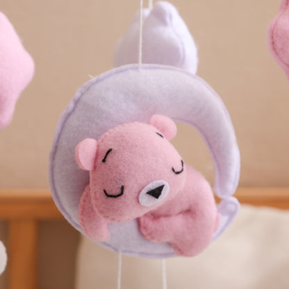 Giostrina Neonata in Feltro - Nuvole, Stelle e Luna (Rosa e Lilla)