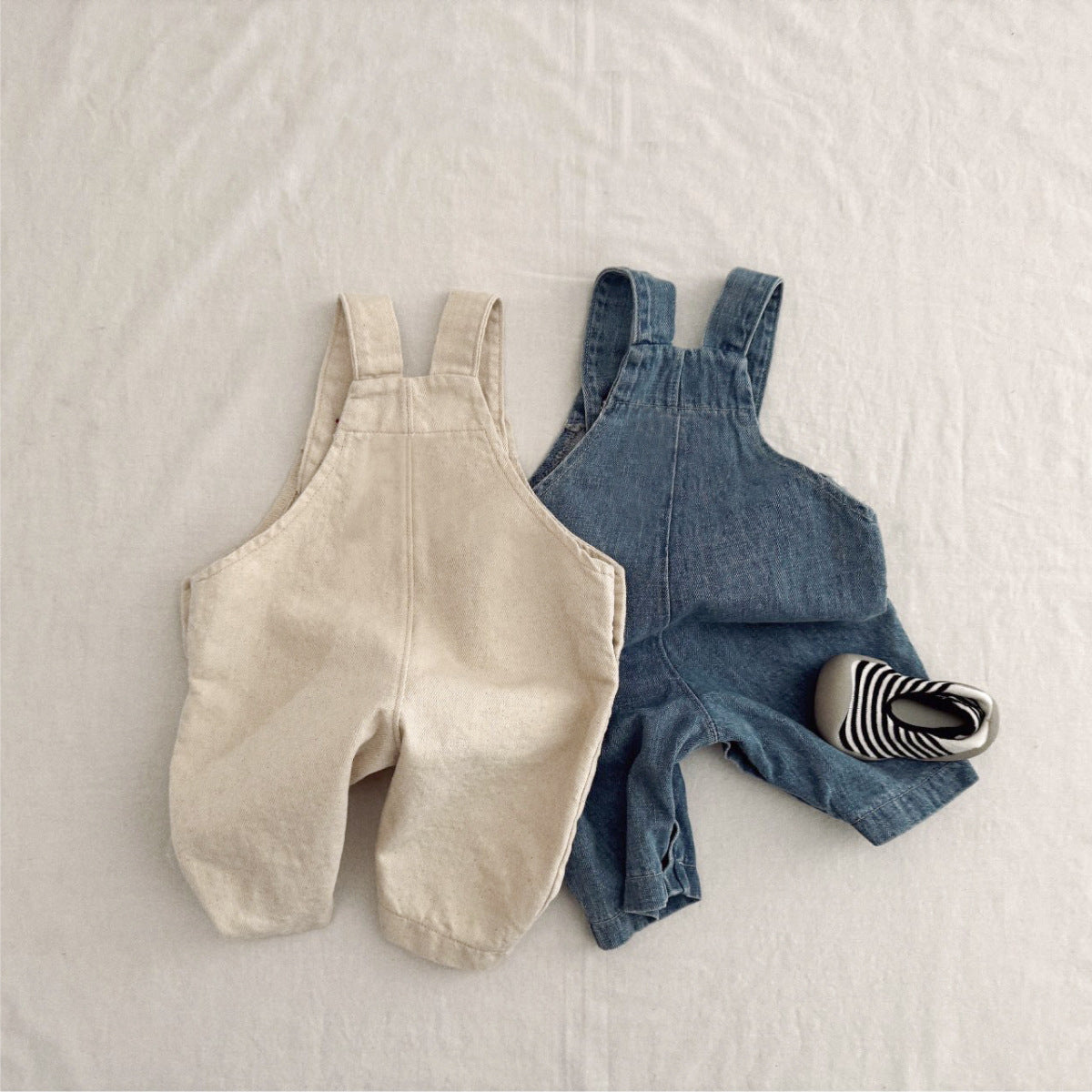 Salopette in cotone/jeans – Bambino/a (Beige & Denim)