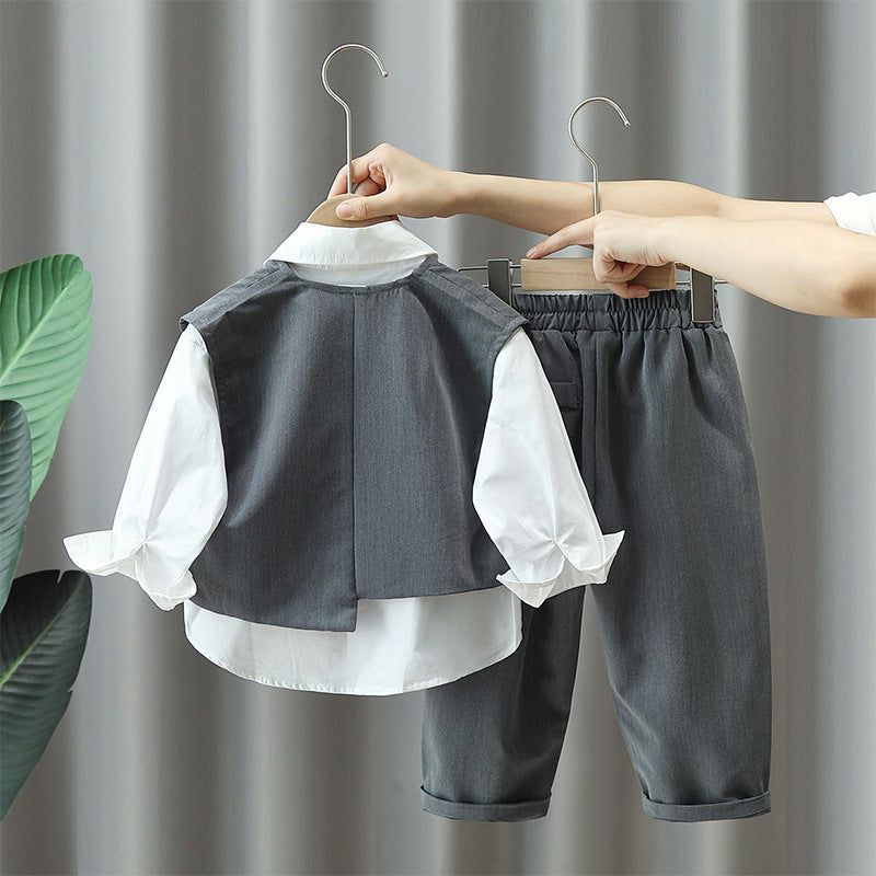 Set 3pz bimbo casual camicia, gilet e pantalone