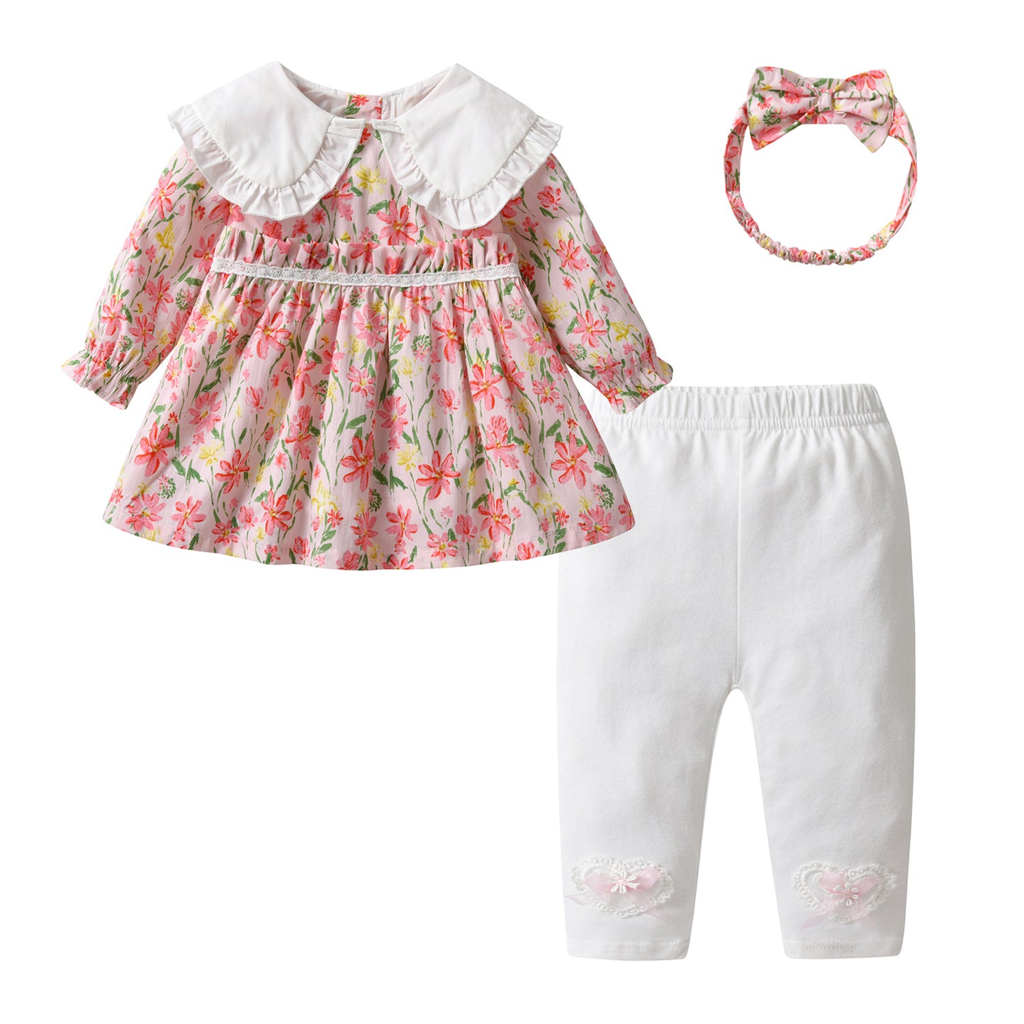 Completo Bambina con Abitino Floreale, Leggings e Fascia Coordinata