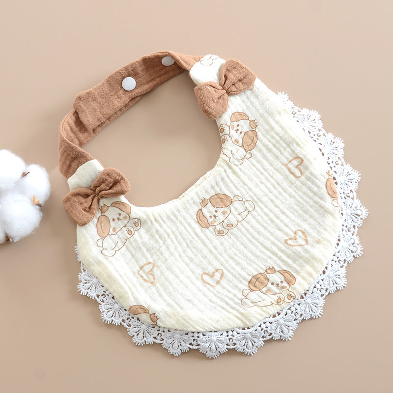 Bavaglino Neonato in Mussola con Fiocchi e Merletto – 100% Cotone Morbido