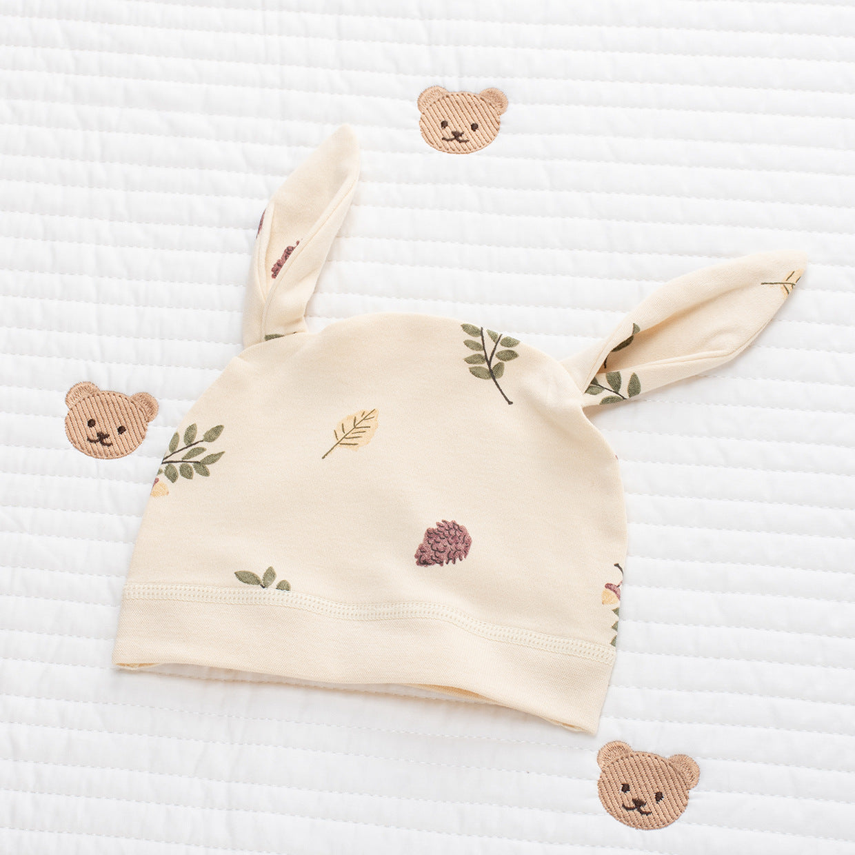 Cappellino Estivo  neonata/ Bimba  con orecchie –  Fantasia bosco