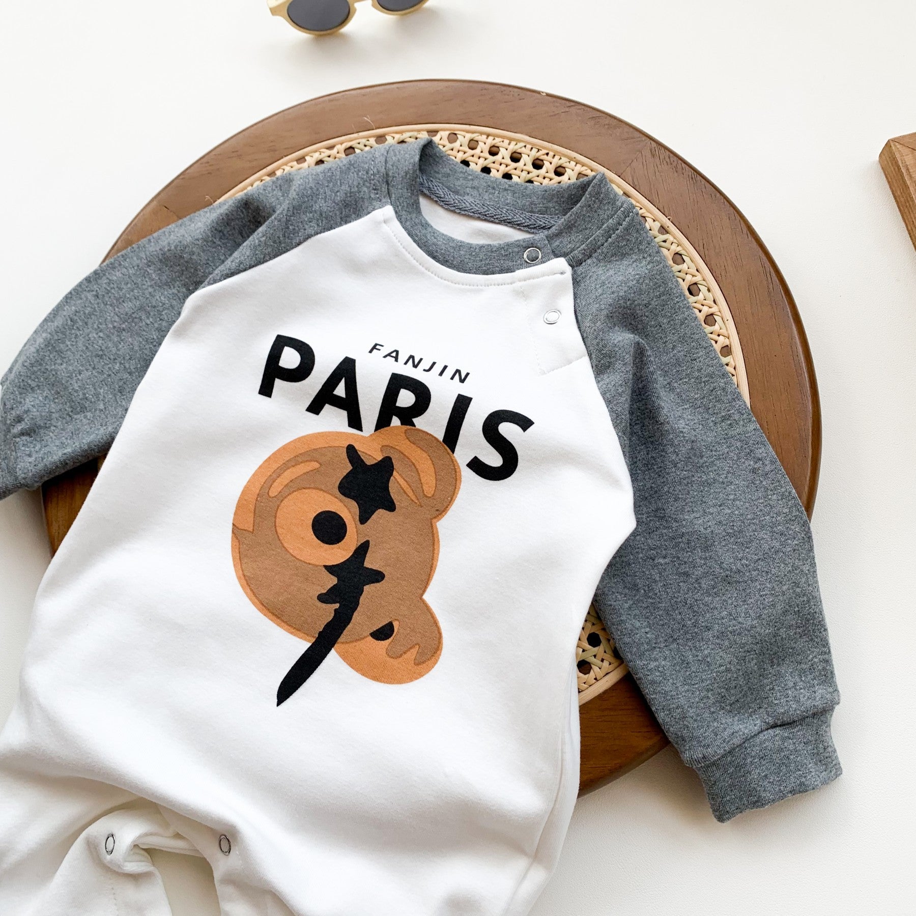 Tutina Neonato in Cotone  Manica Lunga con Stampa Orsetto Paris