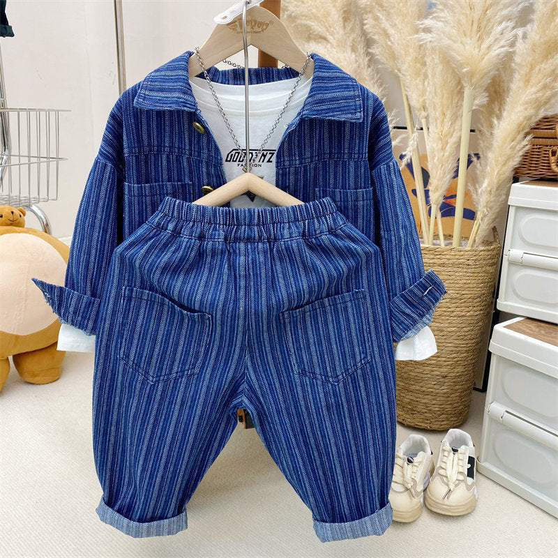 Completo Bambino Denim a Righe  Giacca, T-Shirt e Pantaloni