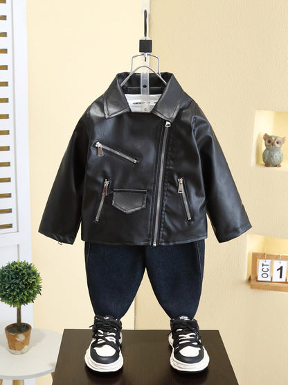 Giacca Bambino in Ecopelle – Stile Biker con Zip
