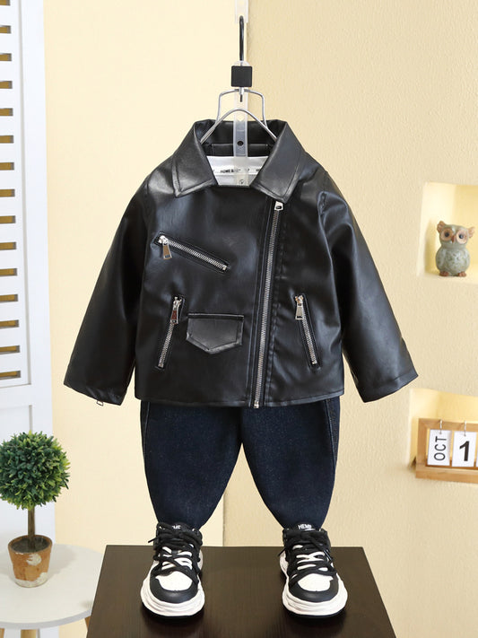 Giacca Bambino in Ecopelle – Stile Biker con Zip