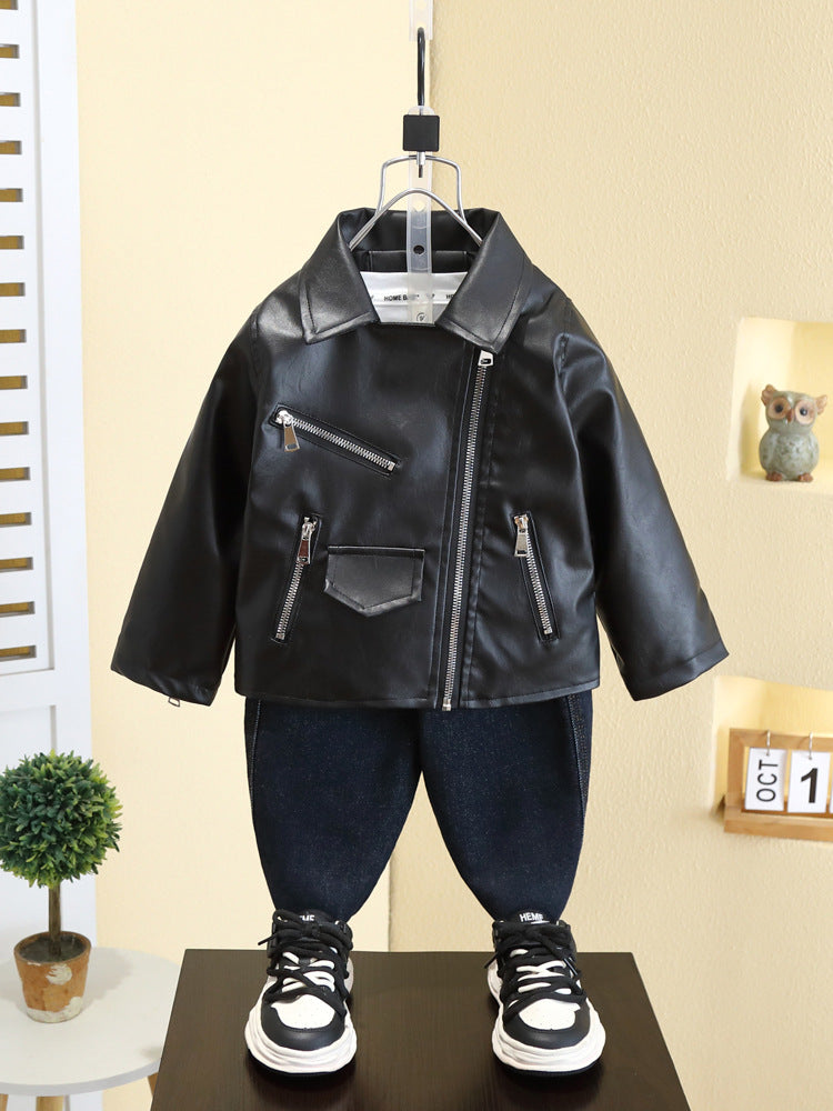 Giacca Bambino in Ecopelle – Stile Biker con Zip