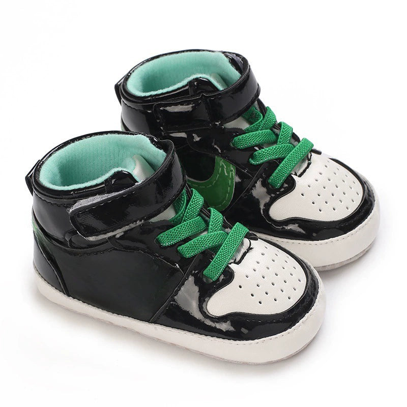 Sneakers Alte Neonato in Ecopelle – Scarpe Morbide Antiscivolo con Lacci e Strap
