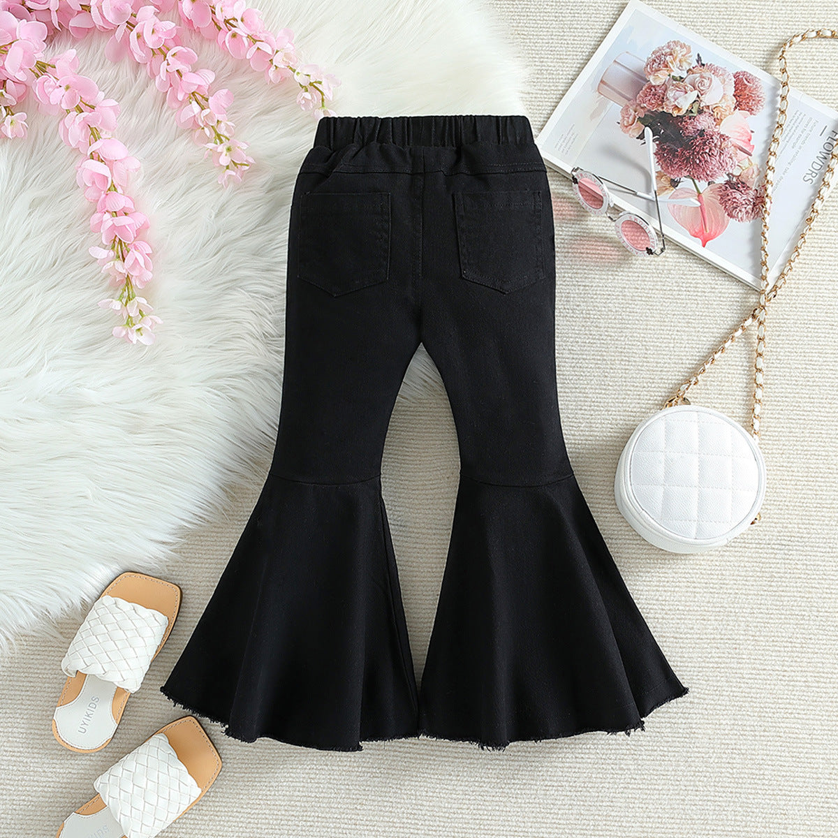 Jeans Neri Bambina a Zampa con Dettagli Strappati