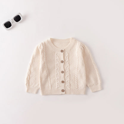 Set Maglia bimbo 2 Pezzi: Cardigan e Salopette in Maglia con Treccia - Beige Classico