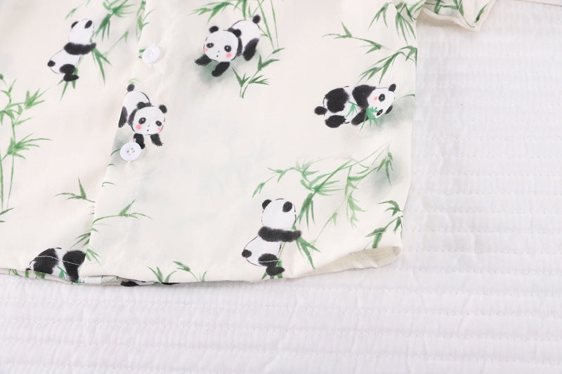 Completo Estivo Bambino 2 Pezzi - Camicia Panda e Pantaloncini Beige