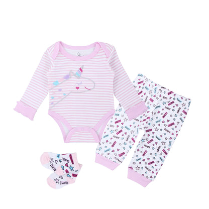 Set Neonato 3 Pezzi con Body, Pantaloni e Calzini