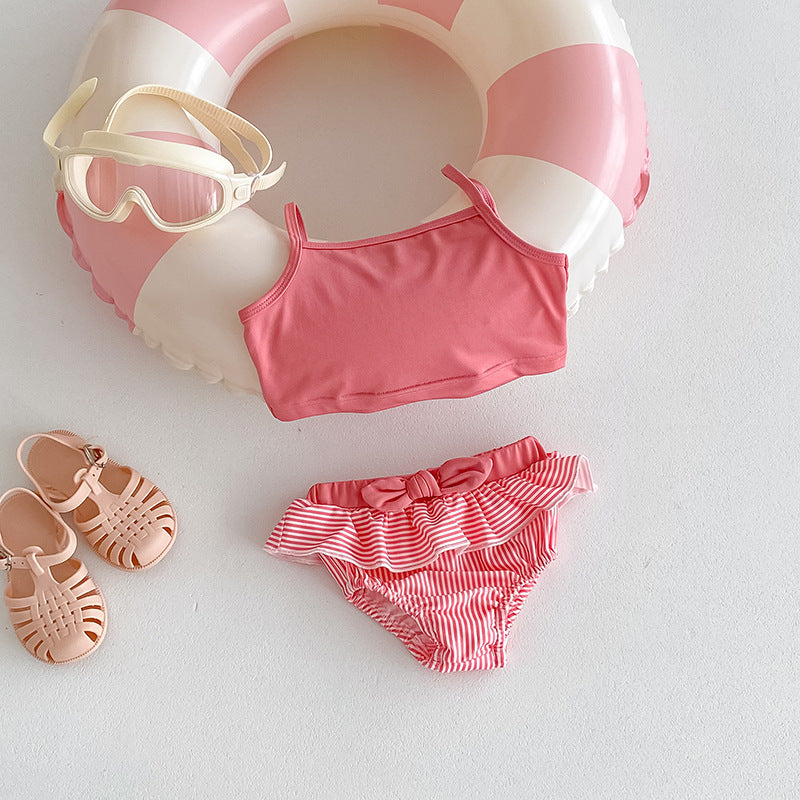 Bikini Bimba Estate  Top Rosa e Slip a Righe con Volant