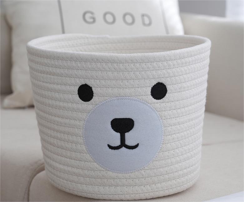 Cestino portaoggetti in cotone intrecciato con faccina orsetto