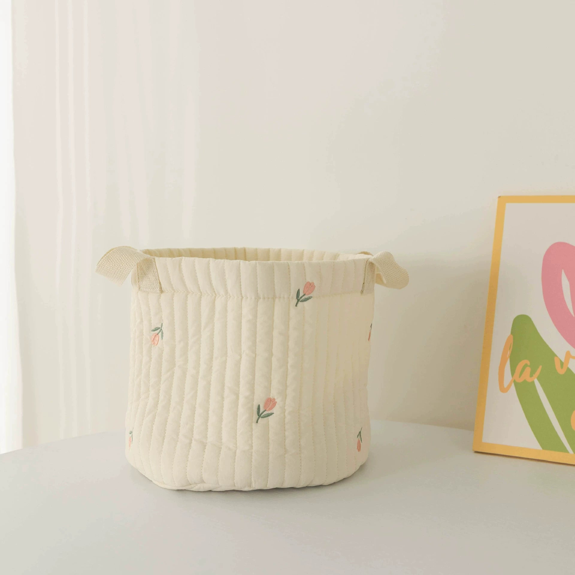 Cestino portaoggetti trapuntati per cameretta - Tulipani