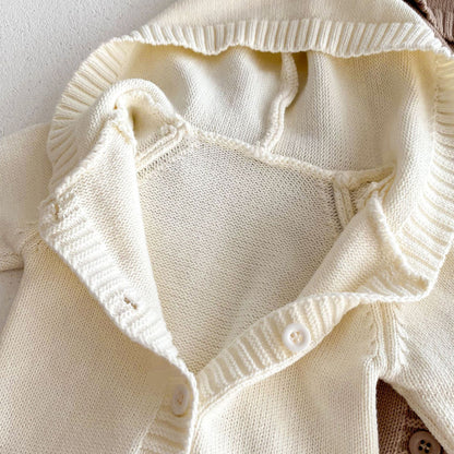 Body in maglia con cappuccio e bottoni  Beige o Crema