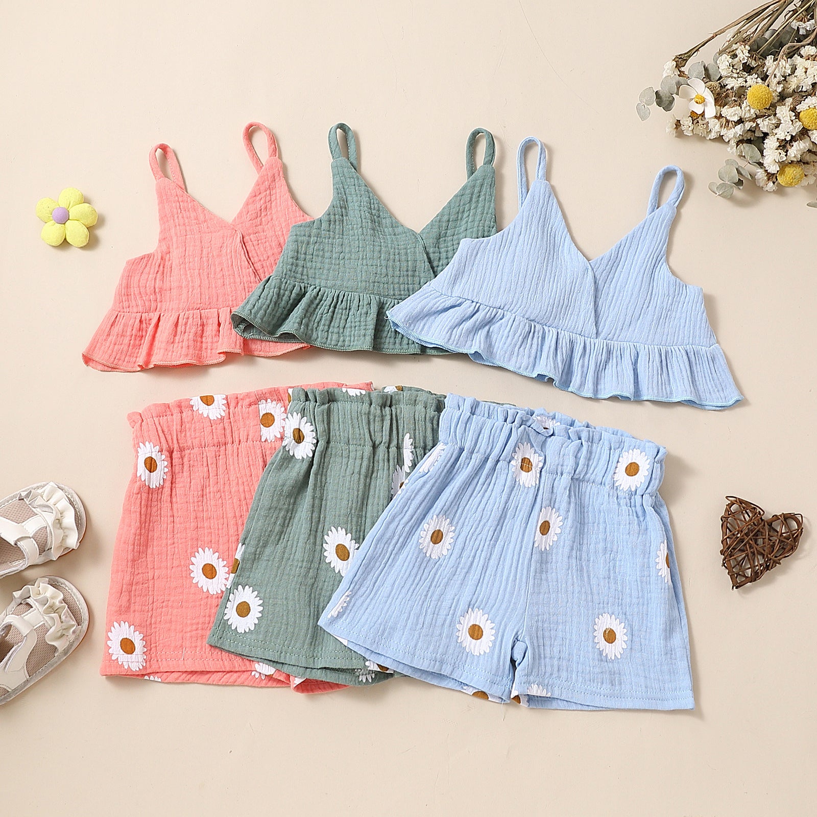 Set Estivo Bambina   Top con Volant + Shorts con Margherite