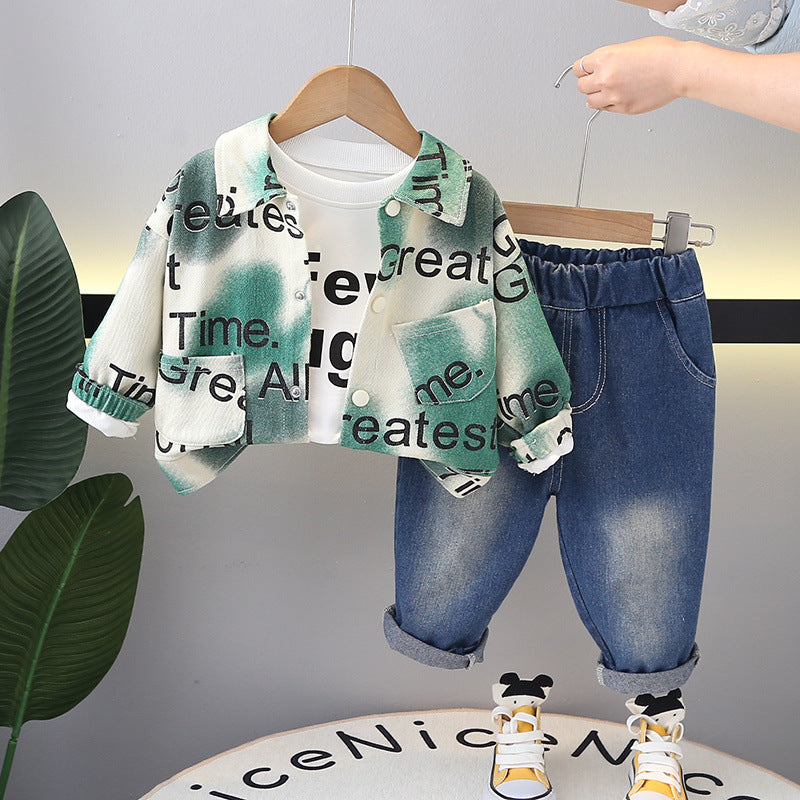 Set 3pz bimbo casual jeans , Maglietta e giacca