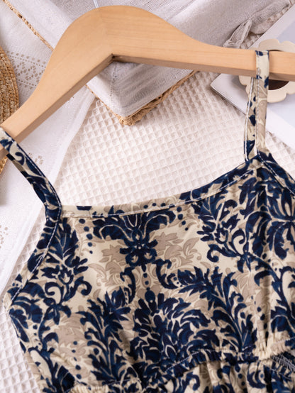 Abito Estivo Bimba Elegante con Spalline Sottili e Stampa Floreale Blu