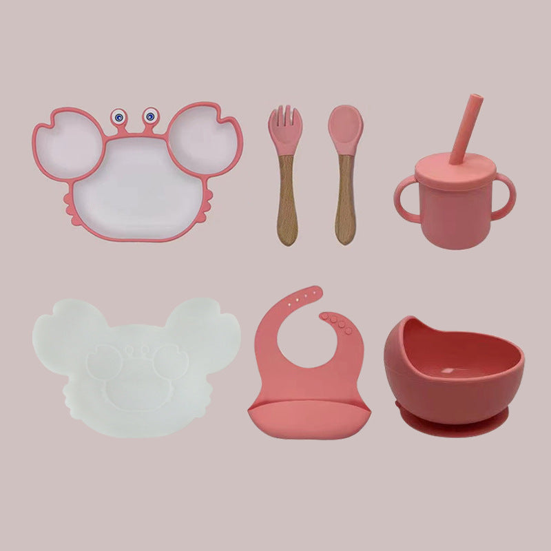 Set Pappa in Silicone Antiscivolo con Piattino a Forma di Granchio – 6 Pezzi