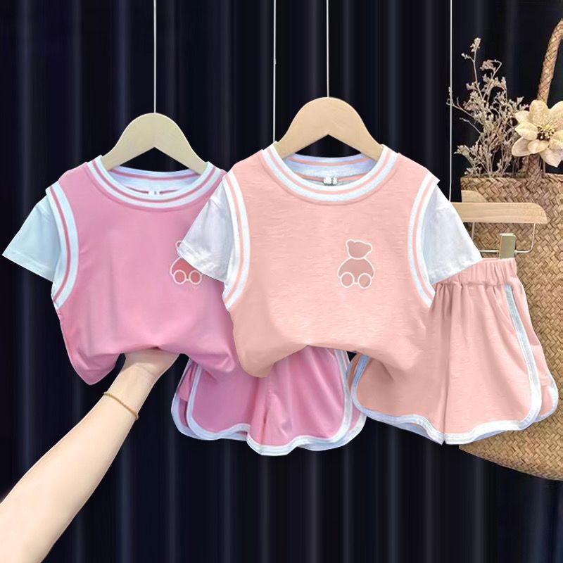 Coordinato Estivo Bambina con Orsetto  Maglietta e Gonnellina Pantaloncino