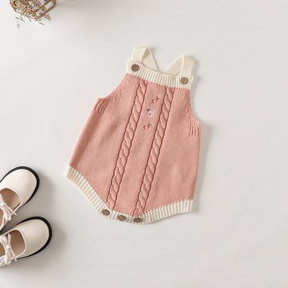 Completo bimba  in Maglia con Cardigan e Salopette - Rosa