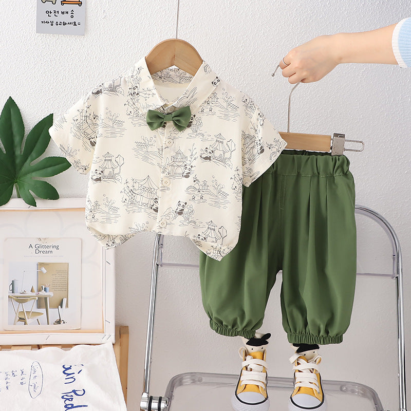 Completo Bimbo Estivo Camicia Panda + Pantaloni – "Little Explorer"