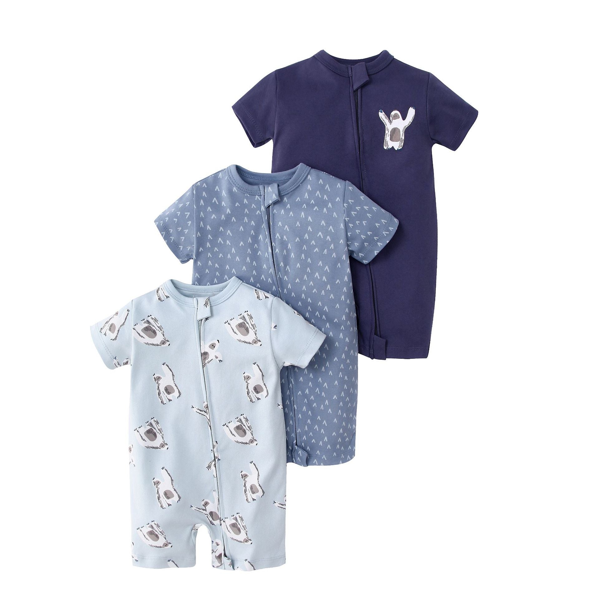 Set 3 Pagliaccetti Estivi Neonato “Funny Sloth” – Con Zip e Stampe Tenerissime