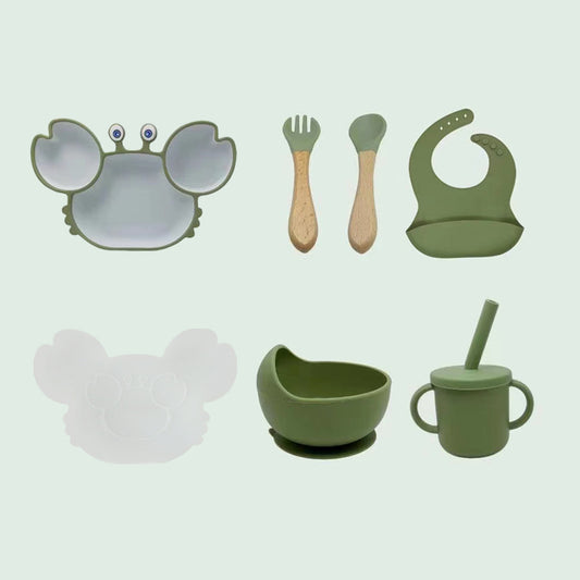 Set Pappa in Silicone Antiscivolo con Piattino a Forma di Granchio – 6 Pezzi