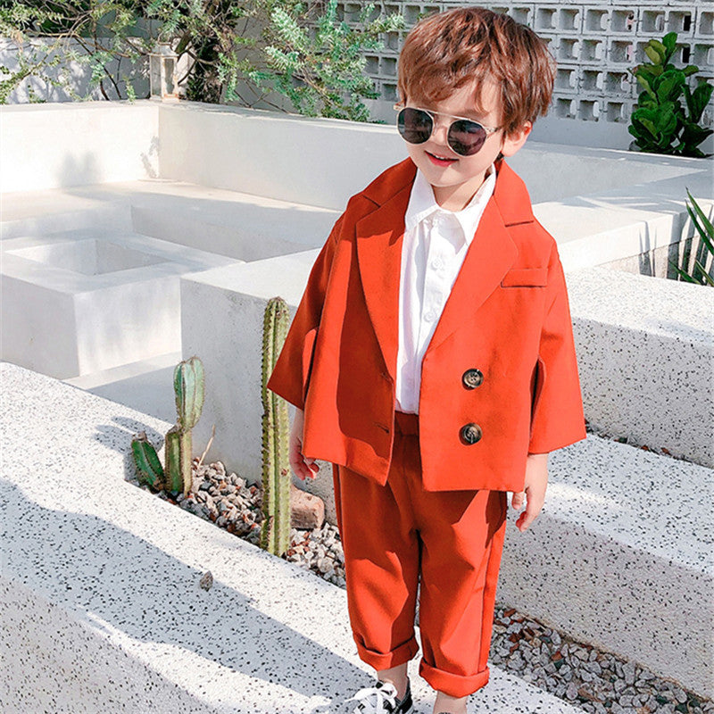 Completo Estivo Bambino 2 Pezzi – Giacca Elegante a Maniche Corte + Pantaloni Lunghi