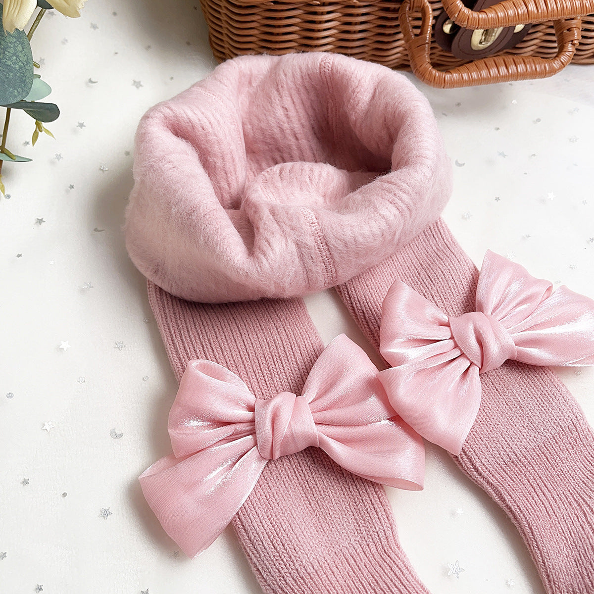 Collant Invernali Felpati con Maxi Fiocco – Rosa Cipria