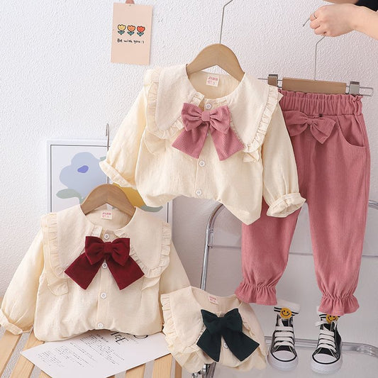 Completo Bambina Autunnale – Blusa con Fiocco & Pantaloni