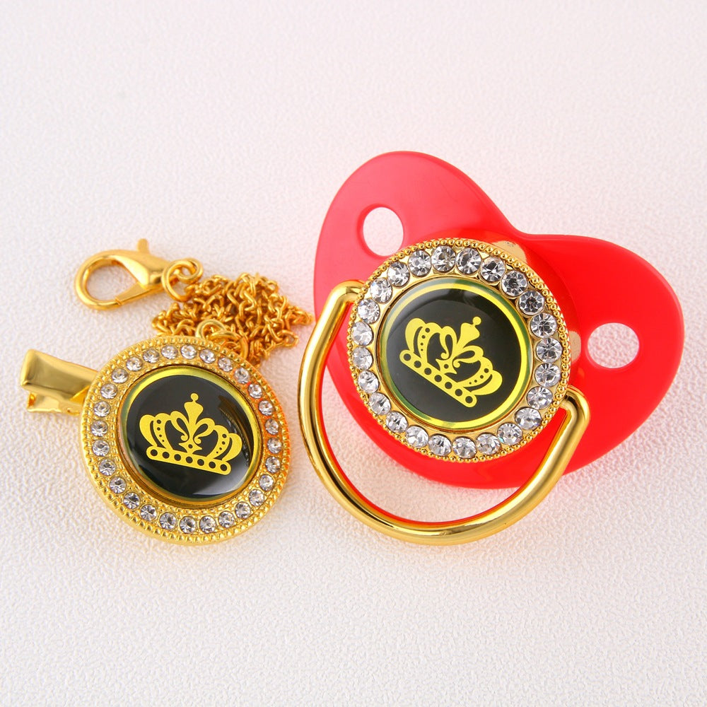Set ciuccio e catenella Corona con strass 0-6 mesi