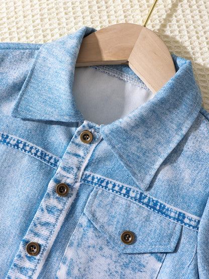 Completo estivo bimbo effetto denim – Camicia e pantaloncini