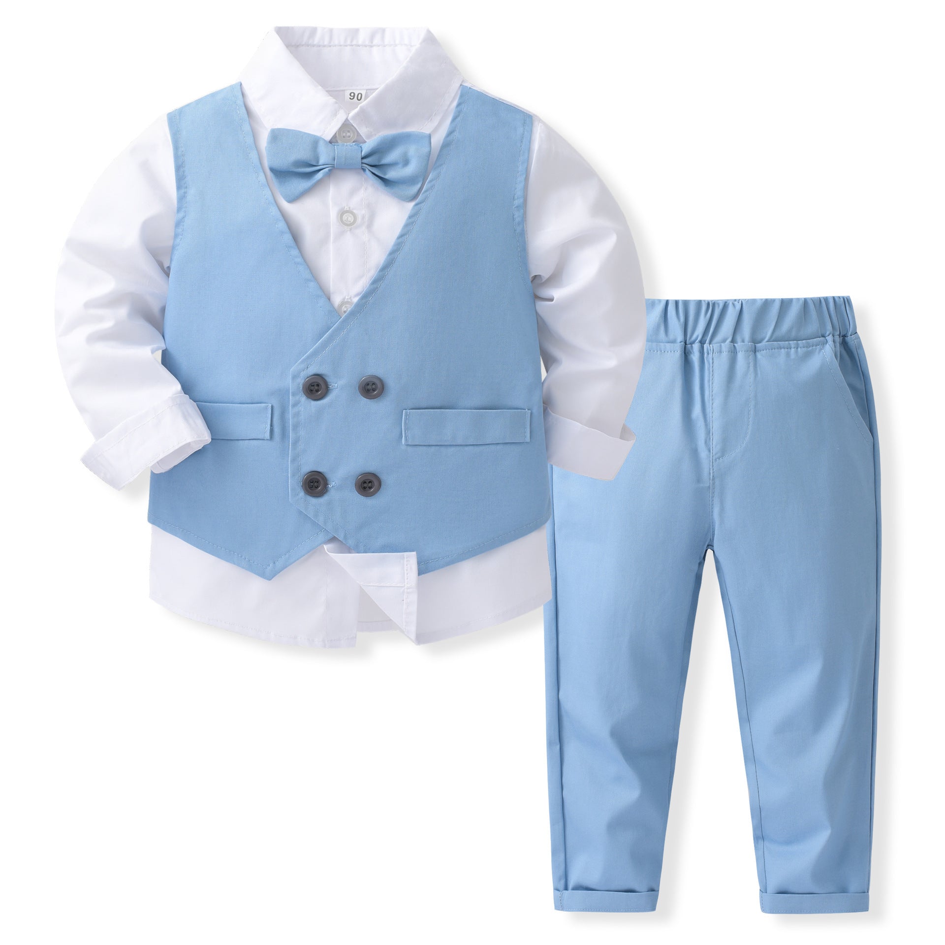 Completo elegante azzurro per bambino – 3 pezzi con camicia, gilet e pantaloni