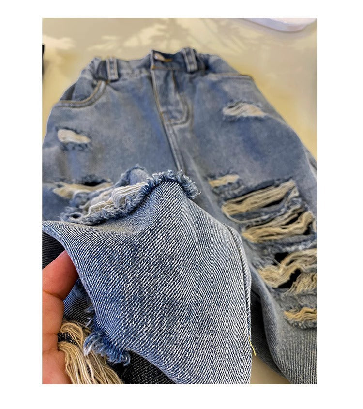 Jeans Bambino Oversize   Effetto Strappato Estremo