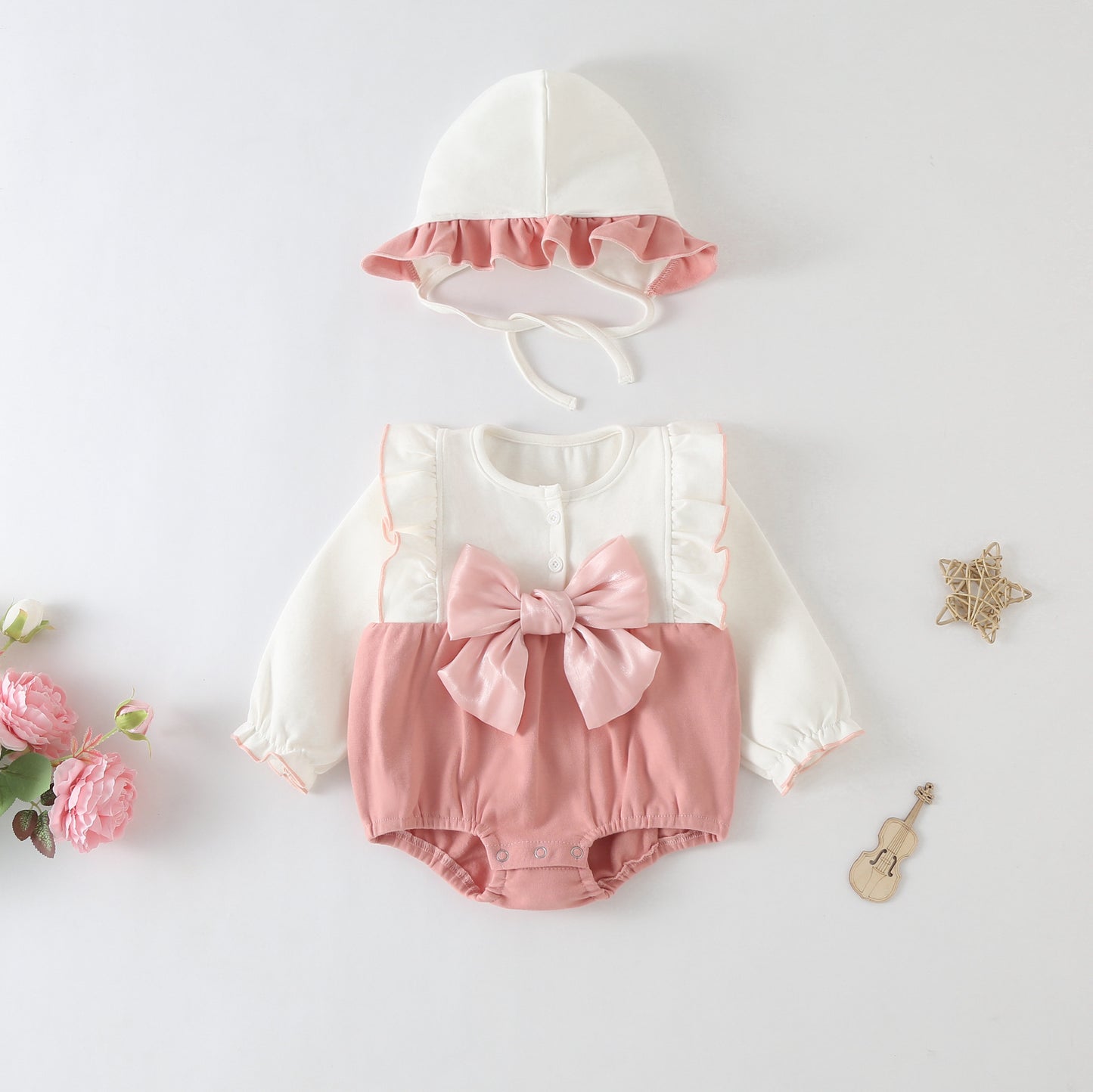 Completo Elegante Bambina con Body e Cappello Coordinato 97% cotone