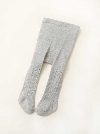 Collant 3pz  bimba in cotone lavorato a treccia  Grigio, Panna, Nero