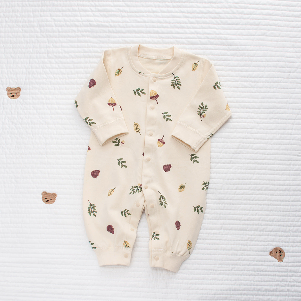 Tutina Neonata/ Bimba  in Cotone – Fantasia Foglie e Funghi