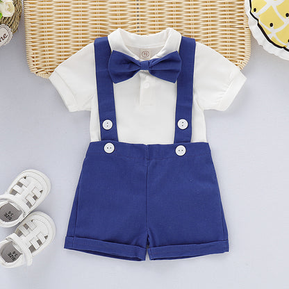Completo Elegante Estivo per Neonato – Camicia, Bretelle e Papillon