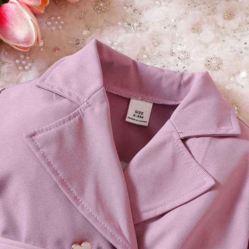 Completo Elegante Bimba "Princess Chic"  Giacca con Cintura e Pantaloni Decorati