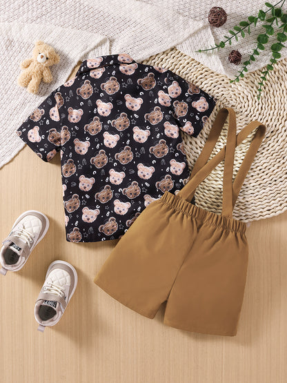 Completo elegante bimbo con stampa orsacchiotti e bretelle